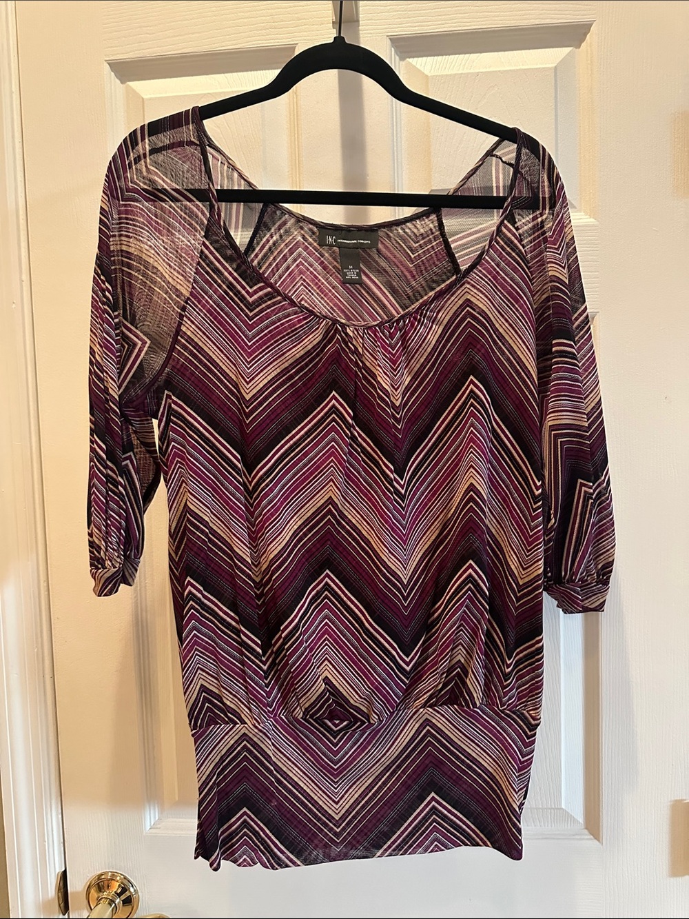 INC International Concepts Plum & Pink Chevron Sheer Scoop-Neck Blouse.